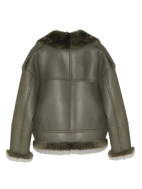 Yves Salomon shearling-lining biker jacket - Green - zdjęcie produktu nr 2