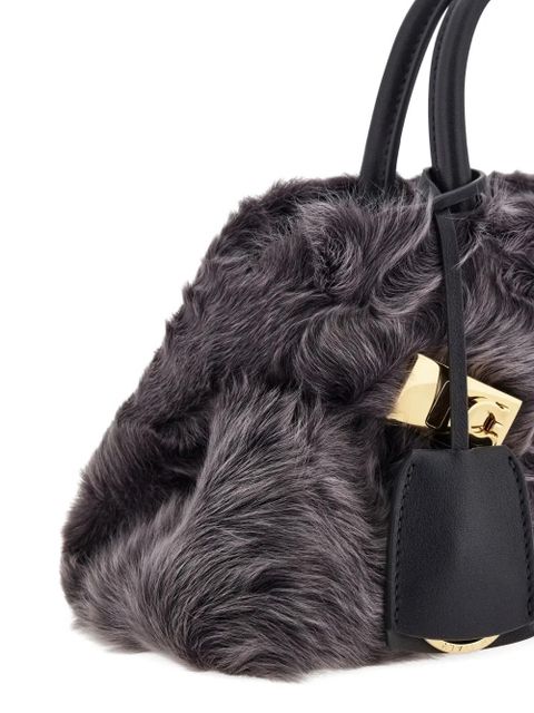 Ferragamo mini Hug shearling-front cross body bag - Grey