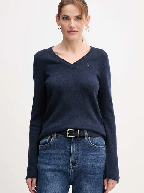 Tommy Hilfiger sweter wełniany damski kolor granatowy lekki WW0WW43505 - zdjęcie produktu nr 1