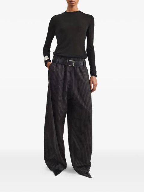 The Frankie Shop Oakdale pinstripe belted palazzo pants - Black - zdjęcie produktu nr 2