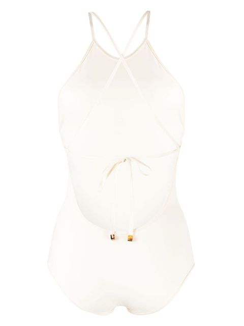 TOTEME high-neck criss-cross straps swimsuit - Neutrals