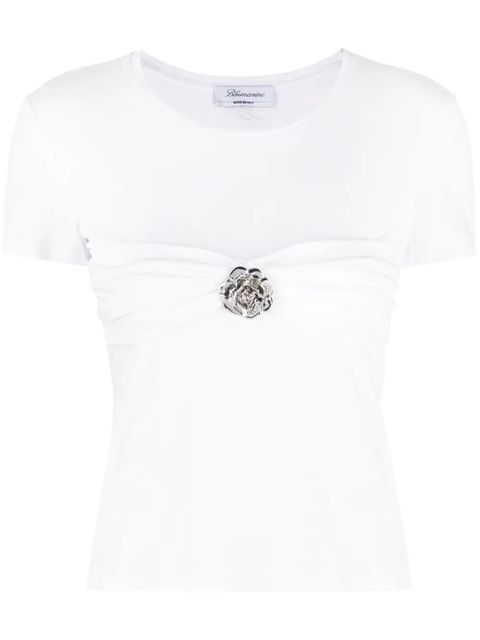 Blumarine rose-brooch cotton T-shirt - White - zdjęcie produktu nr 1