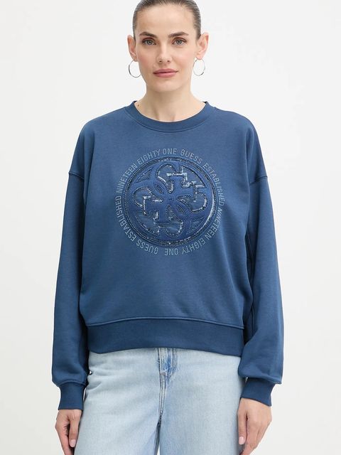 Guess bluza 4G damska kolor niebieski z aplikacją W5YQ07 KB681 - zdjęcie produktu nr 1