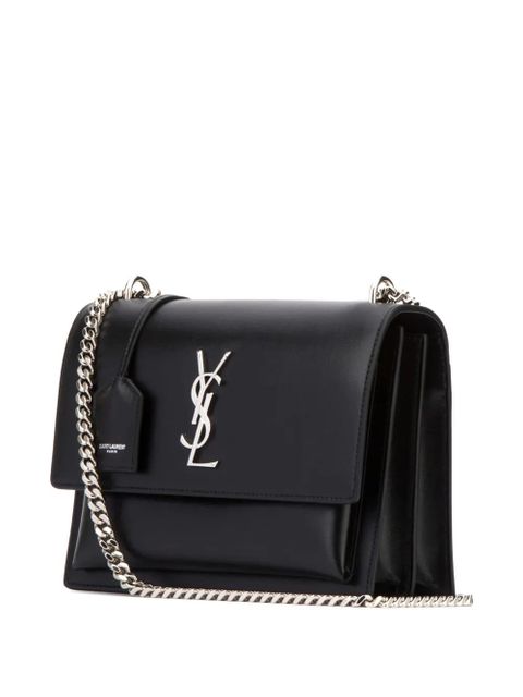 Saint Laurent logo-plaque chain-strap tote bag - Black
