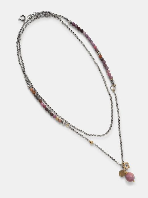 Answear.LAB naszyjnik z rubinem i turmalinem, ręcznie wykonany ze srebra pokrytego złotem - zdjęcie produktu nr 1