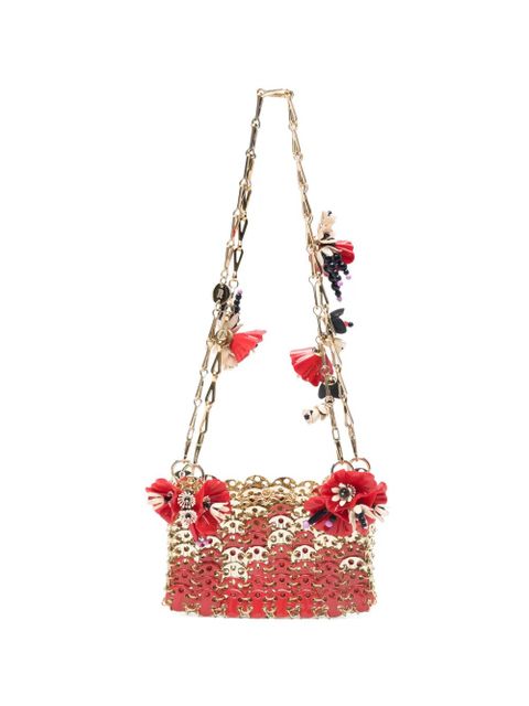 Rabanne nano 1969 floral-appliqué chain shoulder bag - Red - zdjęcie produktu nr 1