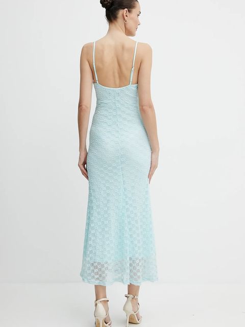 Bardot sukienka ADONI kolor turkusowy maxi dopasowana 57998DB1