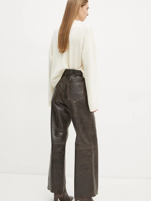 Day Birger et Mikkelsen spodnie skórzane Elijah damskie kolor brązowy szerokie high waist DAY65243578
