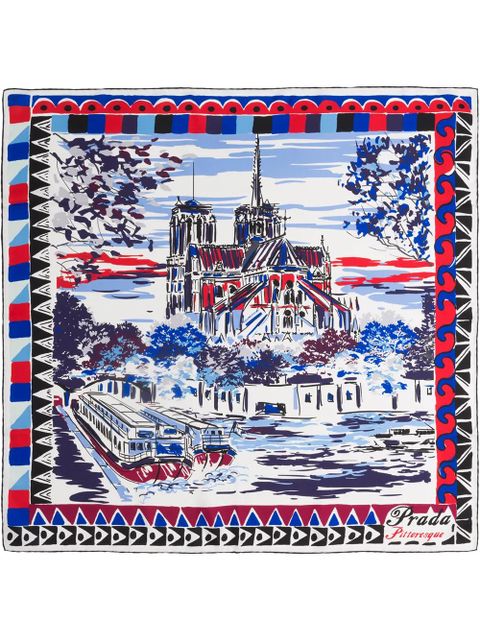 Prada Pittoresque Paris printed foulard - Blue - zdjęcie produktu nr 2