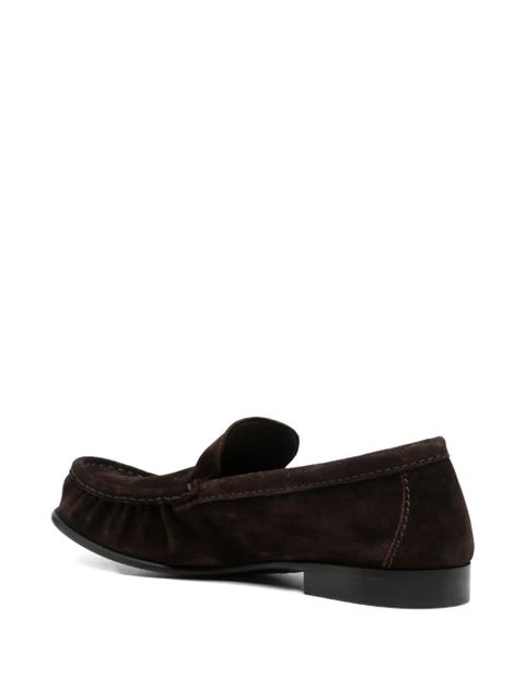 Miu Miu logo-lettering suede loafers - Brown