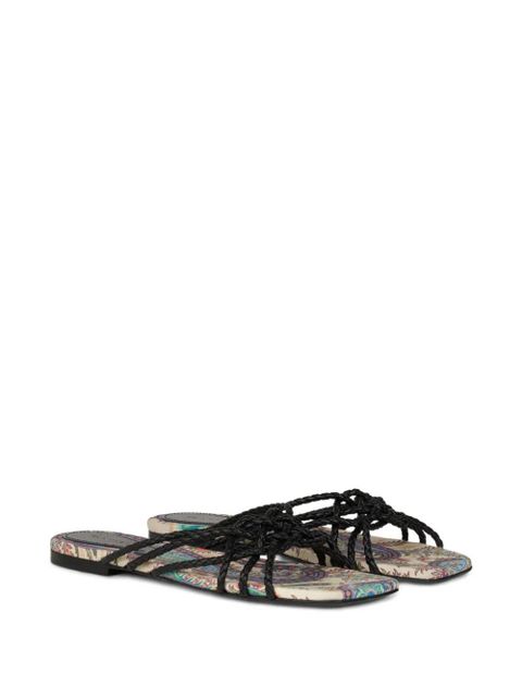 ETRO woven leather paisley flat sandals - Black