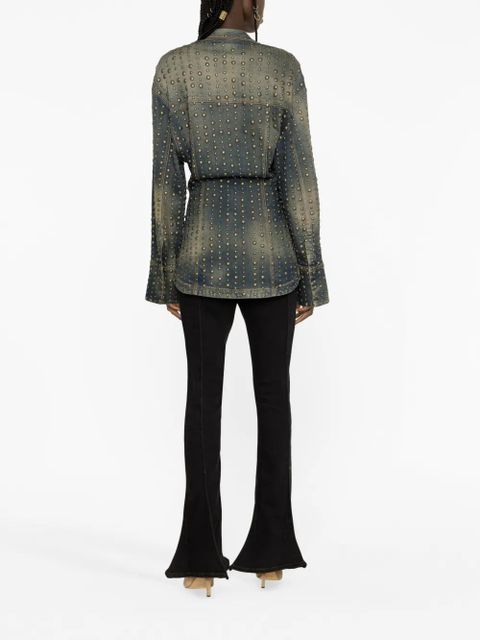 Blumarine stud-design old-washed denim jacket - Blue - zdjęcie produktu nr 2