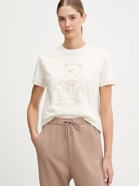 Guess t-shirt bawełniany damski kolor beżowy V5BI16 K8FQ4 - zdjęcie produktu nr 1