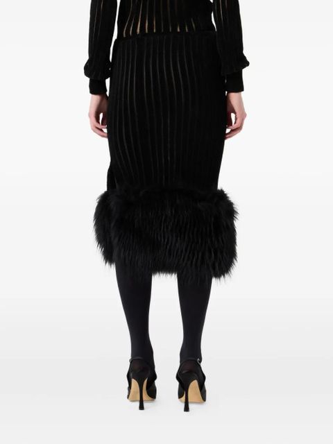 Blumarine ribbed fur-trimmed midi skirt - Black