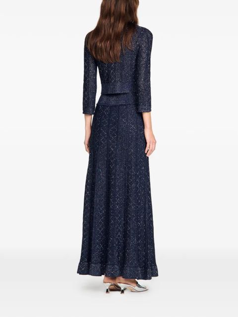 SANDRO textured strass abstract knitted skirt - Blue