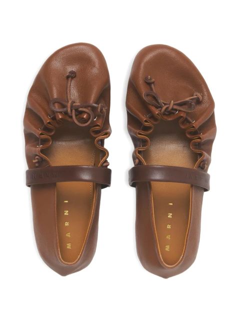 Marni strap leather ballet flats - Brown