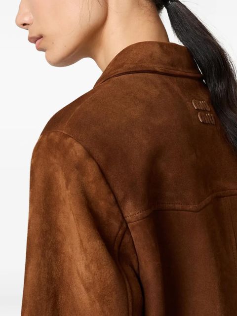 Miu Miu Waxed suede leather blouson jacket - Brown
