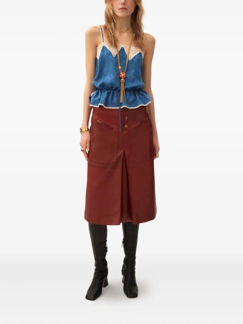 Chloé pocketed leather midi straight skirt - Red