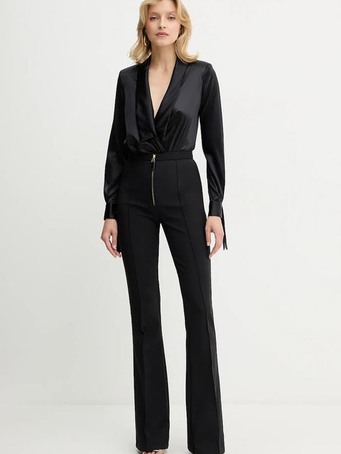 Elisabetta Franchi body z dodatkiem jedwabiu kolor czarny gładka CB00757E2 - zdjęcie produktu nr 2