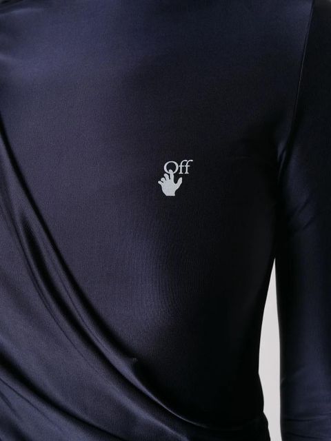 Off-White logo print draped asymmetric dress - Black