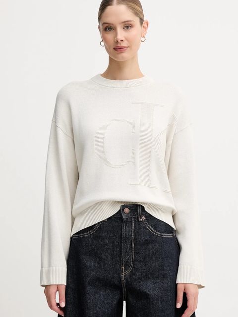 Calvin Klein Jeans sweter bawełniany damski kolor beżowy LV047D304G - zdjęcie produktu nr 1