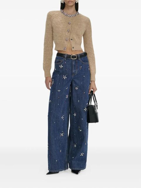 Self-Portrait jewel-embellished alpaca cardigan - Brown