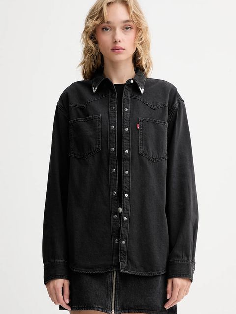 Levi's koszula jeansowa damska kolor czarny relaxed z kołnierzykiem klasycznym A7244 - zdjęcie produktu nr 1