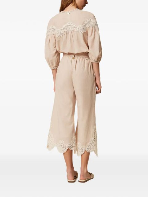 TWINSET lace-trim belted trousers - Neutrals