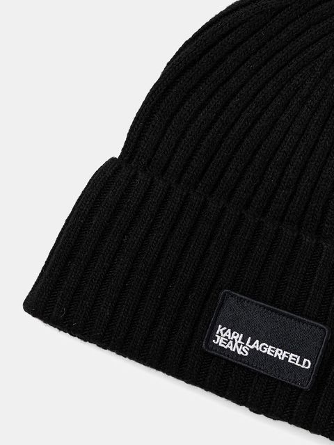 Karl Lagerfeld Jeans czapka z domieszką wełny kolor czarny z grubej dzianiny A3M33115 - zdjęcie produktu nr 2