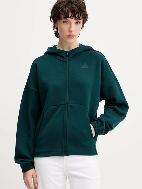 adidas bluza Essentials damska kolor zielony z kapturem gładka JW7876