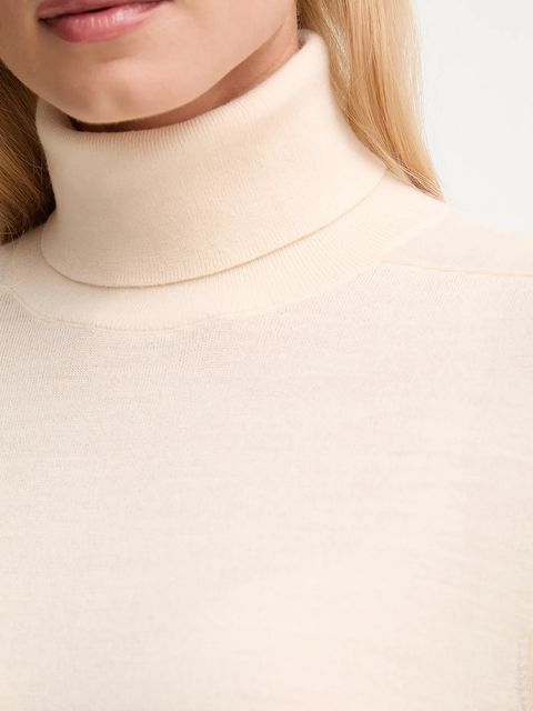 United Colors of Benetton sweter wełniany damski kolor beżowy lekki z golfem 11AHD203Y