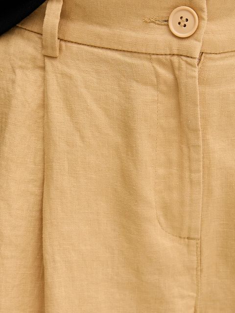 Sisley szorty lniane damskie kolor zielony gładkie high waist 4AGHL901K