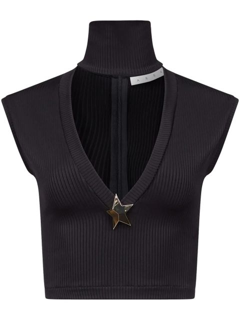 AREA star-stud rib-knit crop top - Black - zdjęcie produktu nr 1