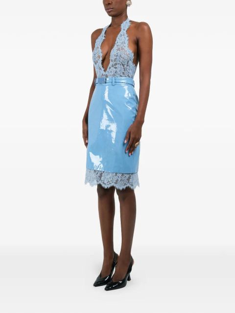 Rowen Rose lace belt midi skirt - Blue