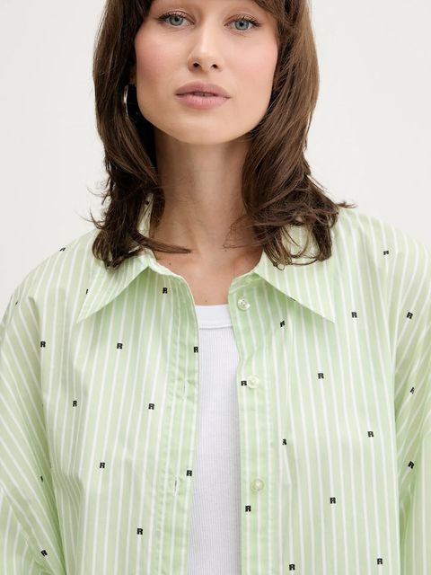 Rotate koszula bawełniana damska kolor zielony relaxed z kołnierzykiem klasycznym 1143983062