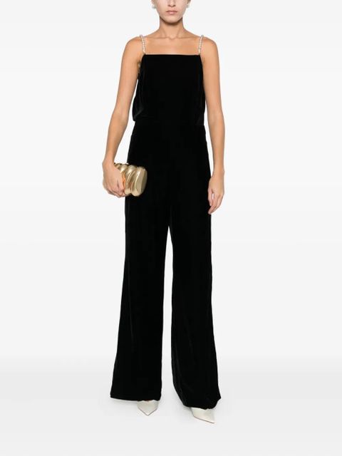 SANDRO jewel-strap velvet jumpsuit - Black