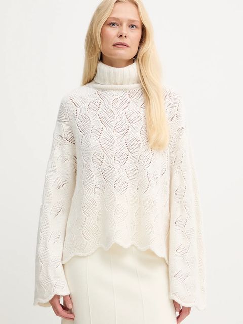 Twinset sweter z dodatkiem wełny damski kolor beżowy ciepły z golfem 252TT3424 - zdjęcie produktu nr 1