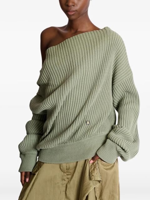 Balmain asymmetric-neck ribbed-knit sweater - Green - zdjęcie produktu nr 1
