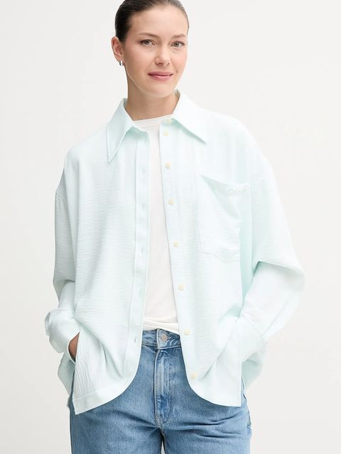 Calvin Klein Jeans koszula damska kolor turkusowy relaxed z kołnierzykiem klasycznym LV044C148G - zdjęcie produktu nr 1