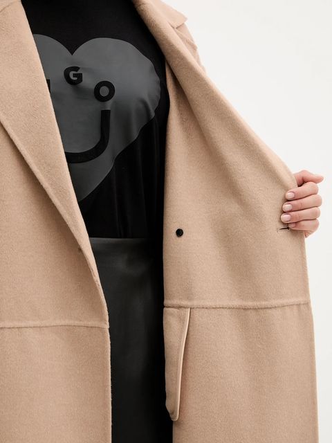 HUGO płaszcz z domieszką wełny kolor beżowy 50542299