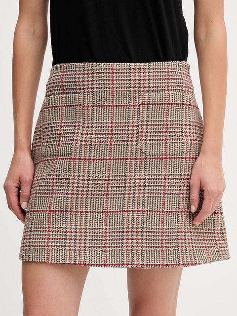 Tommy Hilfiger spódnica z domieszką wełny kolor brązowy mini rozkloszowana WW0WW48265 - zdjęcie produktu nr 1