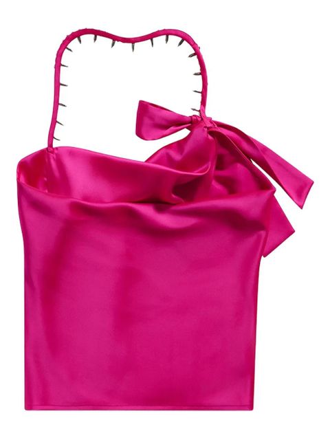 AREA crystal-embellished satin halterneck top - Pink