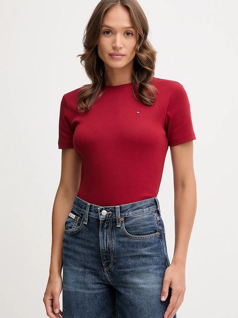 Tommy Hilfiger t-shirt bawełniany damski kolor bordowy WW0WW40587 - zdjęcie produktu nr 1