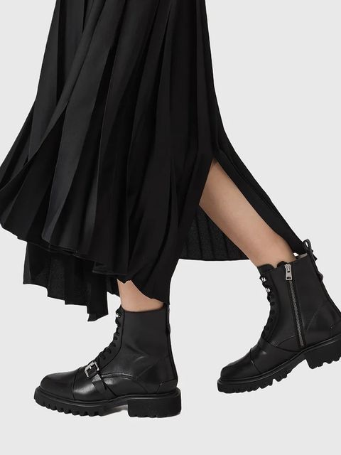 AllSaints workery skórzane Tori Boot damskie kolor czarny na płaskim obcasie W119FB