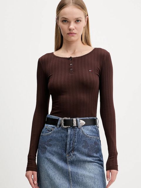 Tommy Jeans longsleeve kolor brązowy DW0DW21575 - zdjęcie produktu nr 1