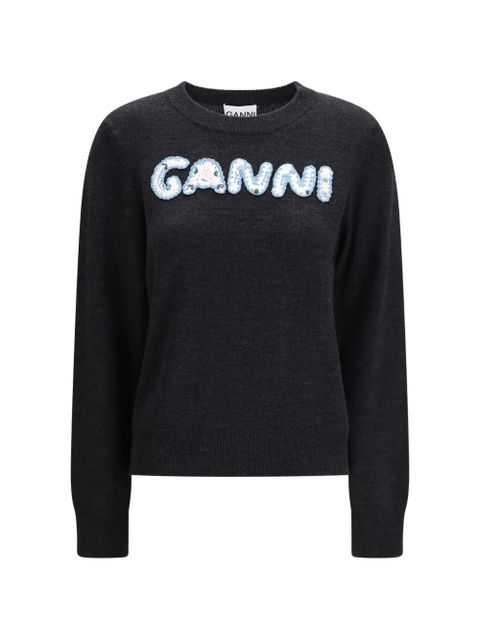 GANNI crochet-appliqué sweater - Grey - zdjęcie produktu nr 1