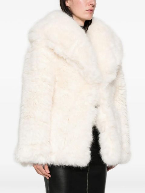 Self-Portrait wide-lapel faux-fur coat - White