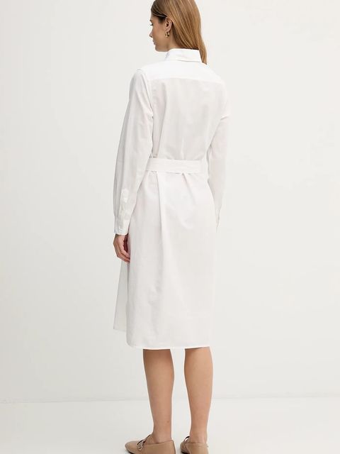 Polo Ralph Lauren sukienka z dodatkiem lnu kolor beżowy midi prosta 211B18781