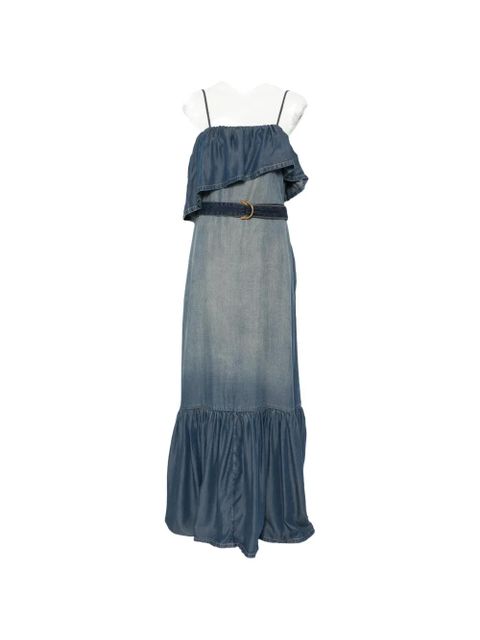 PINKO ruffled belted denim maxi dress - Blue - zdjęcie produktu nr 1