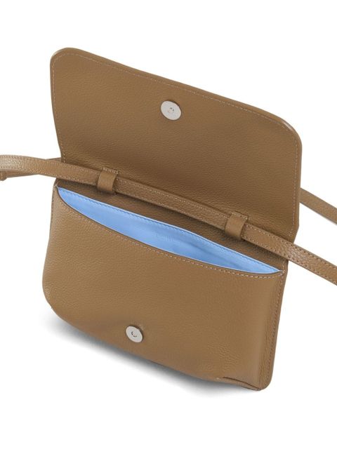 Marni logo-embroidered leather shoulder bag - Brown